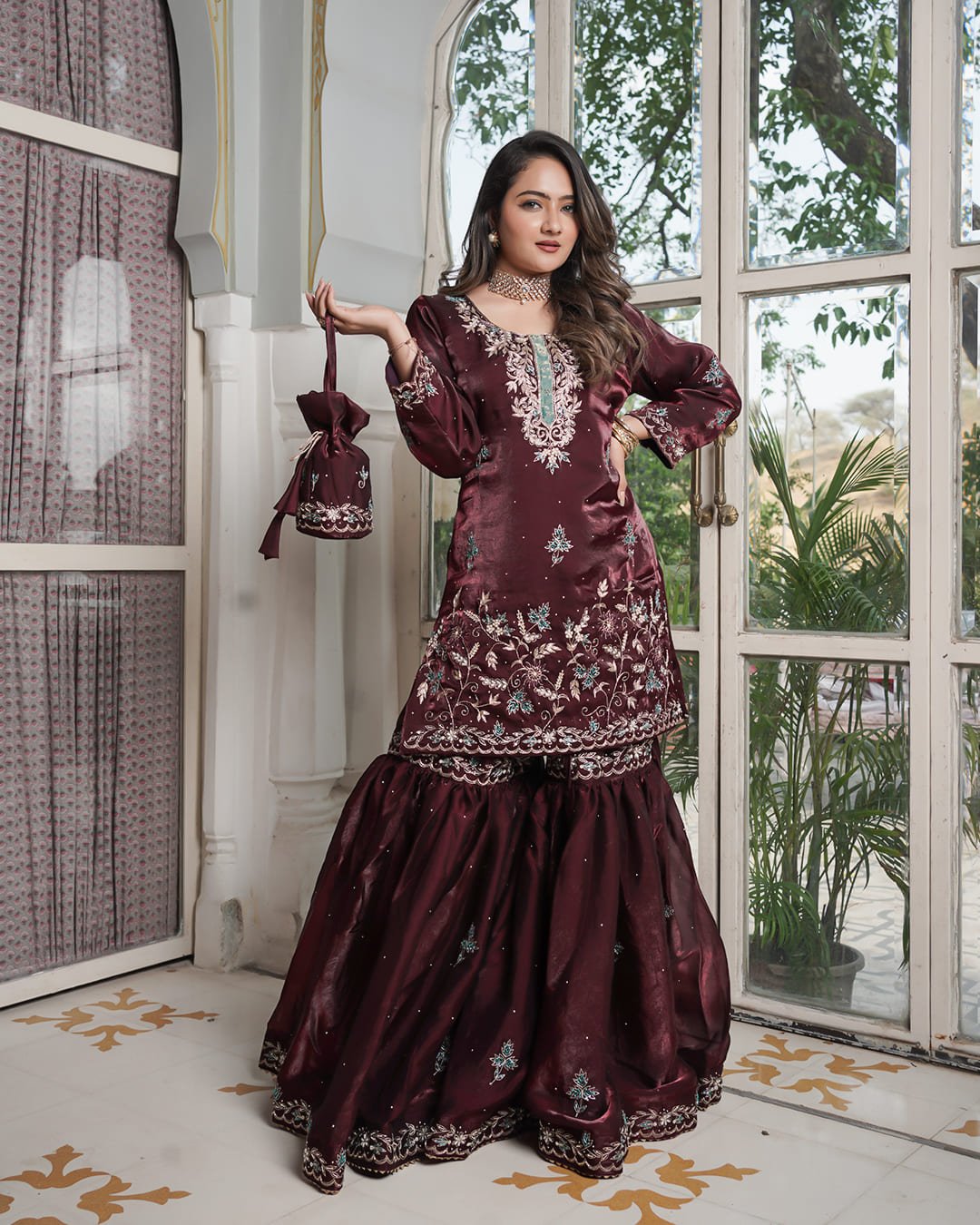 Kids ethnic wear studio shoot on pink backdrop