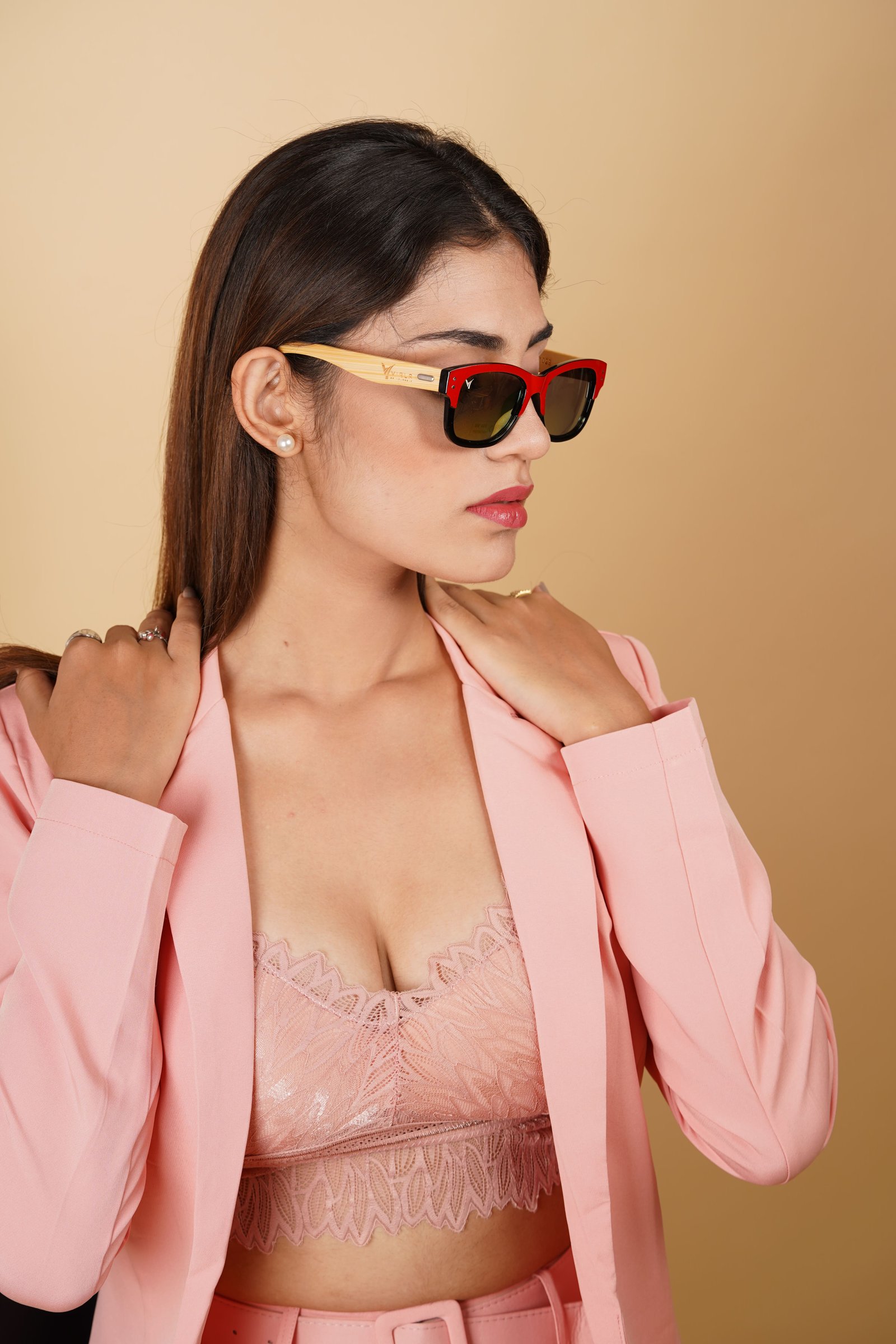 Printed red shirt on-Model shoot